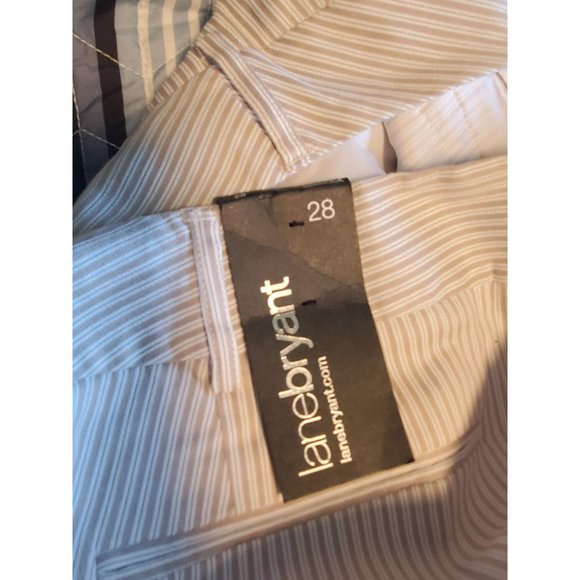 NWT LANE BRYANT Women's Plus Lightweight Trousers Tan/White Stripe Career Sz 28 - Picture 6 of 11